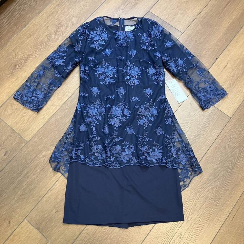 Babyonline Dress NWT Two Piece Navy Sheath Dress with Lace Overlay Size XXL